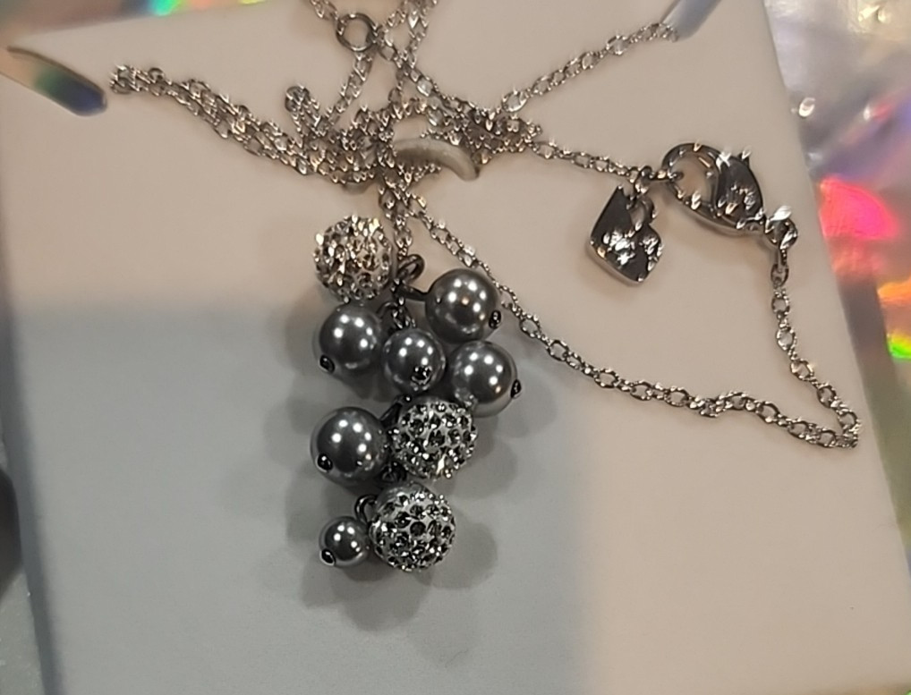 Swarovski Rumor Small Necklace Grey Crystal Pearls Clear Pavé Rhodium 40cm NIB
