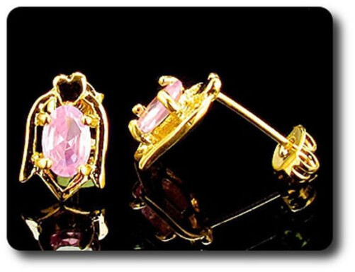 Earrings Pink Sapphire 0 3/32×0 9/32in Gold Plated 18 K&n