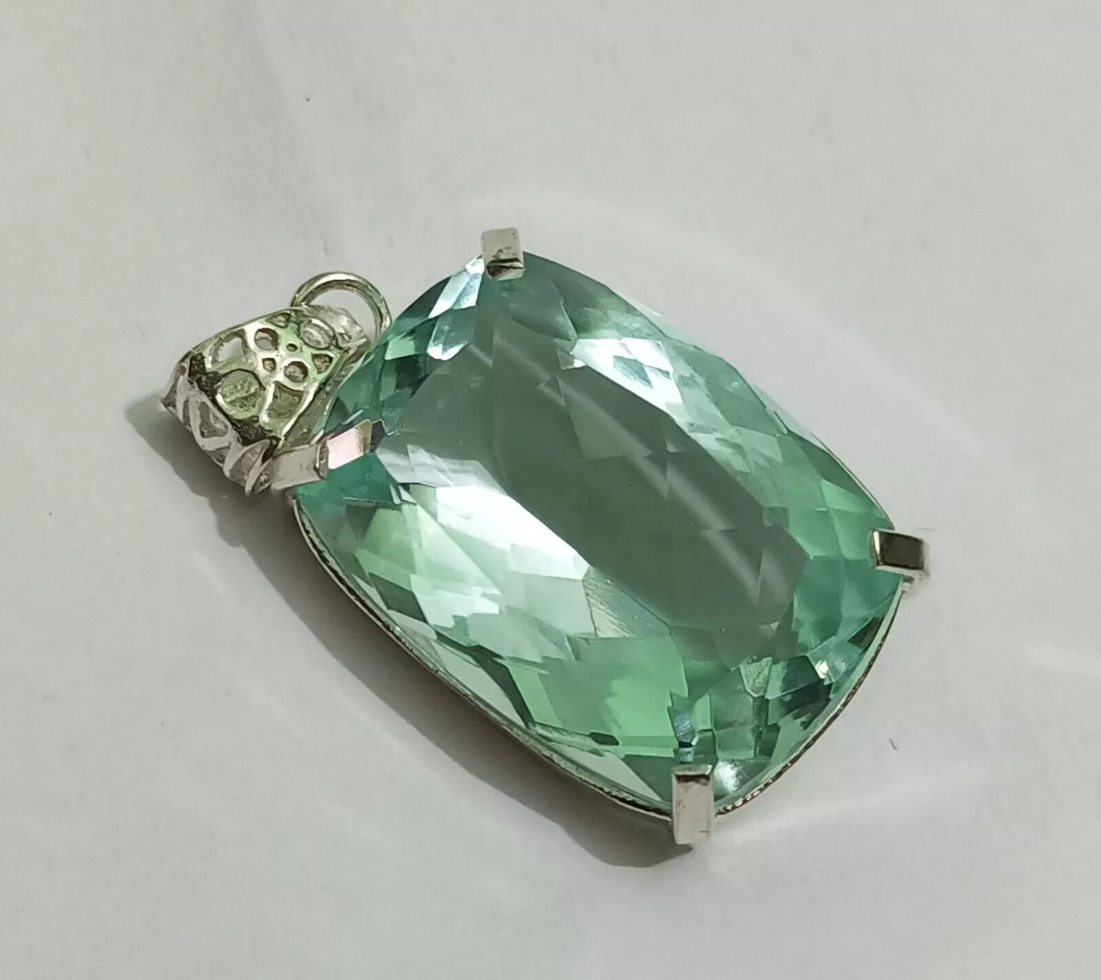 Natural 74.30 Ct Brazilian Cushion Water Blue Topaz Pendant 925 Silver Gemstone