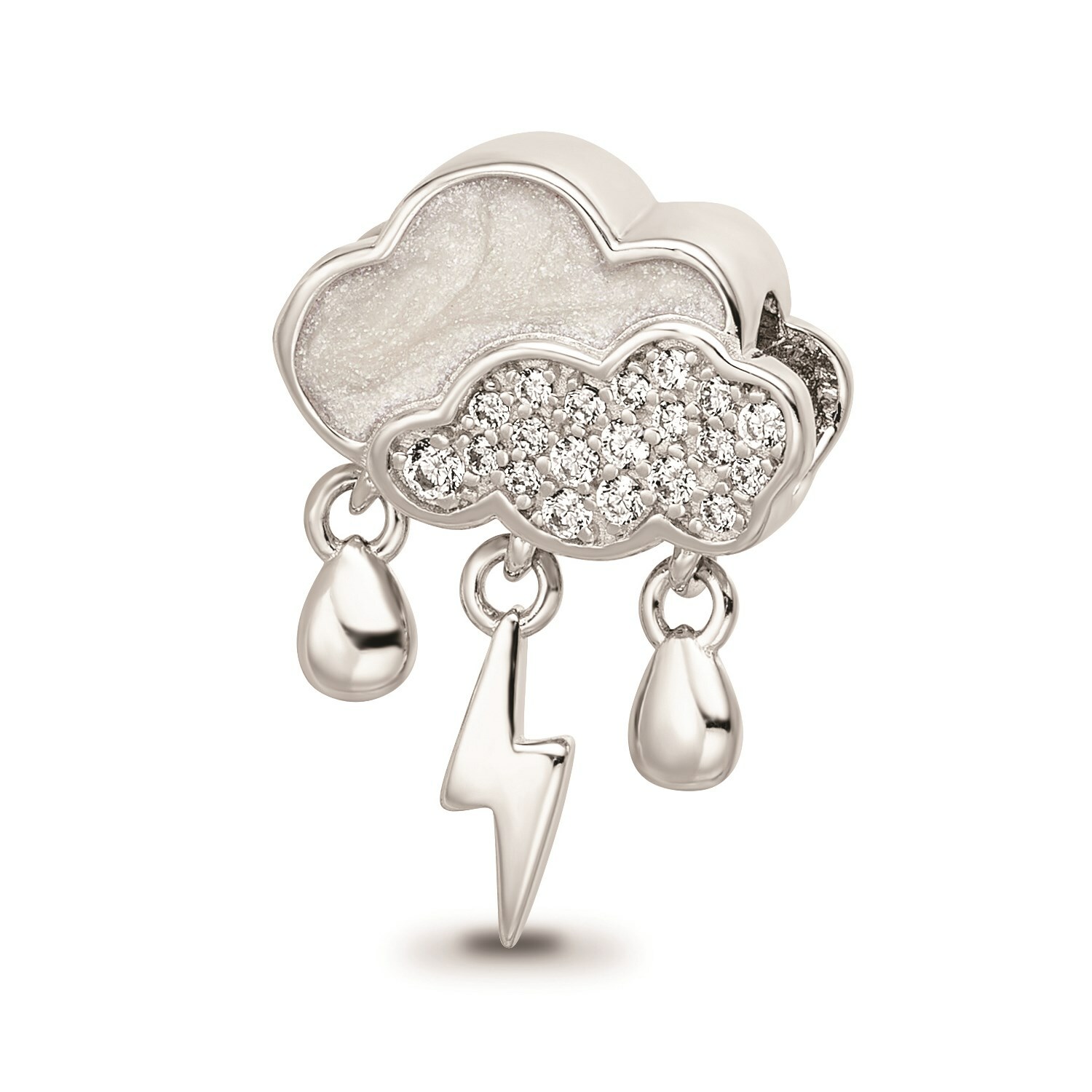 Reflection Beads Sterling Silver Rhodiumed CZ White Enameled Storm Cloud Bead