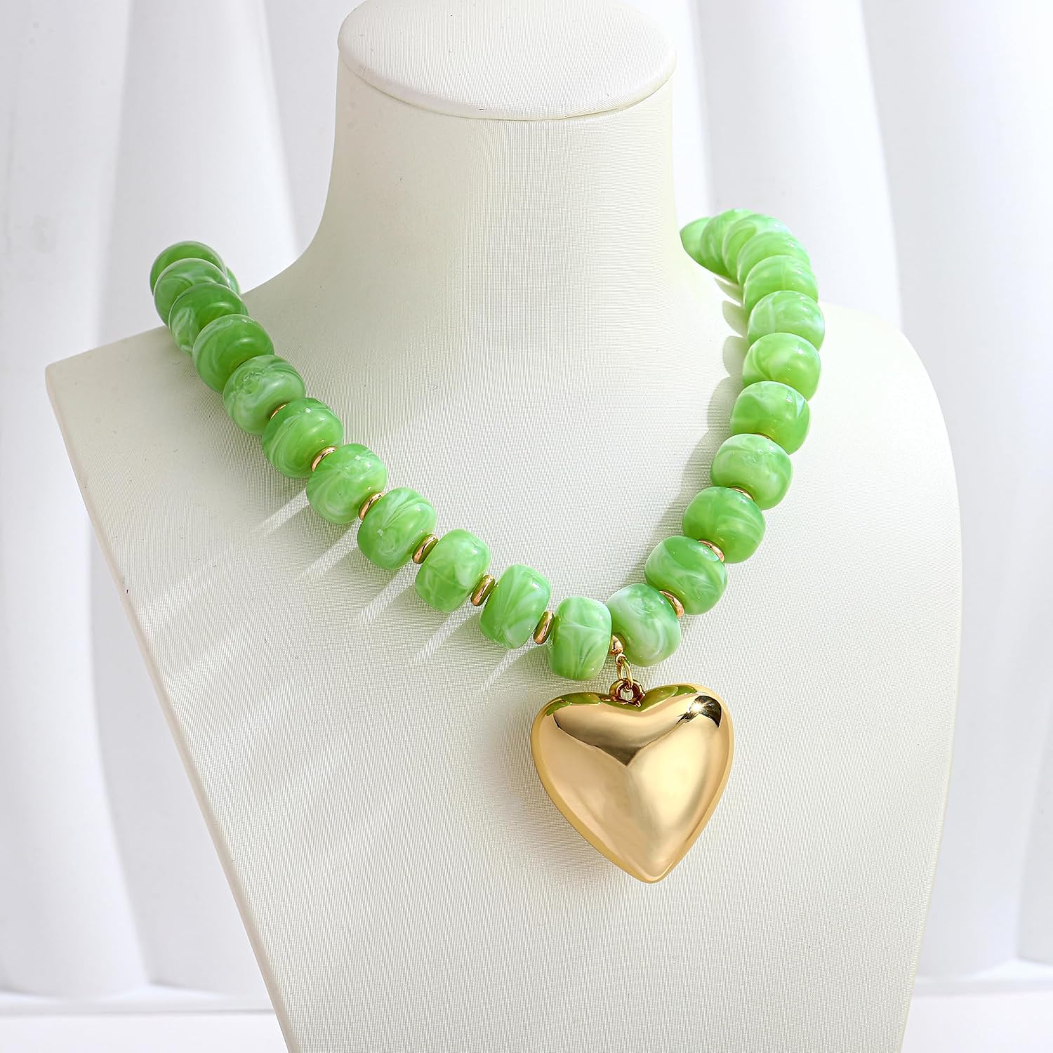 Gold Heart Pendant Necklaces for Women Colorful Acrylic Resin Beaded Choker Neck
