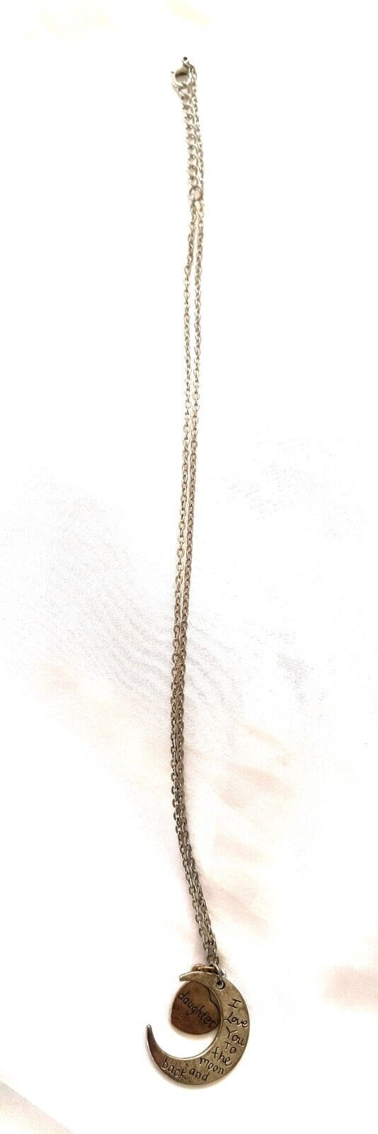Daughter Love You To the Moon Silvertone /Brass Color Charm Necklace Adjustable