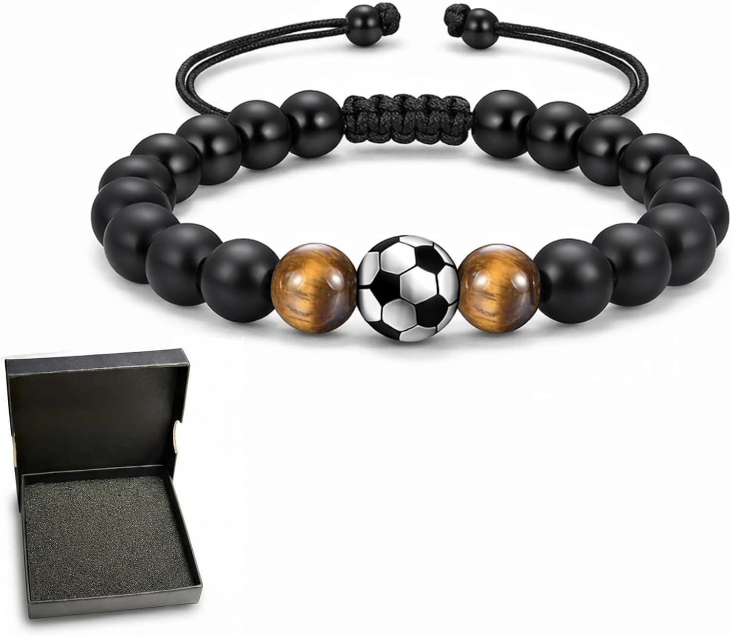 World Cup 2026 Soccer Bracelet for Men, Adjustable Beaded Rope & Leather Soccer
