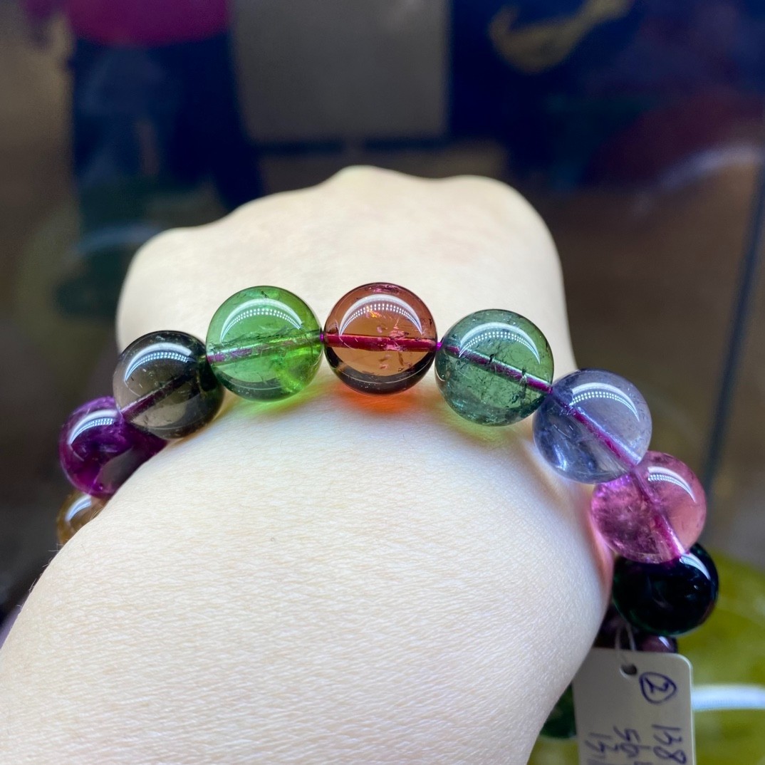 13.1mm Premium Natural Tourmaline Bracelet Premium Rainbow Beads Luxury Jewelry