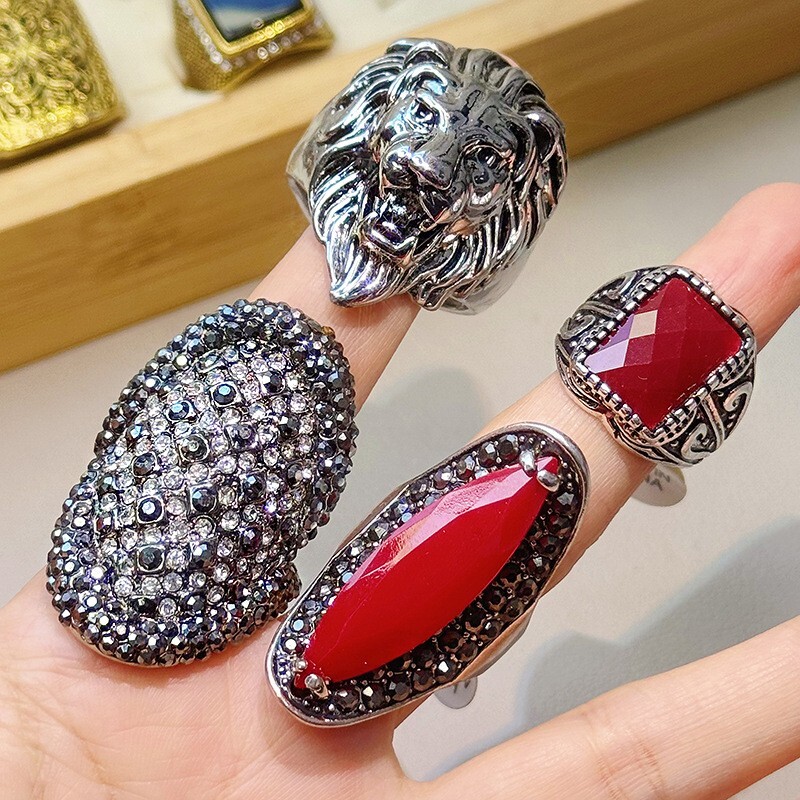 50pcs Lot Wholesale Vintage Crystal Stone Mix Style Metal Jewelry Ring Men Women