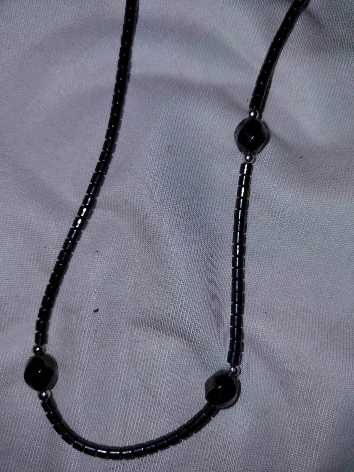 Black Hematite Beaded Necklace Barrel Clasp