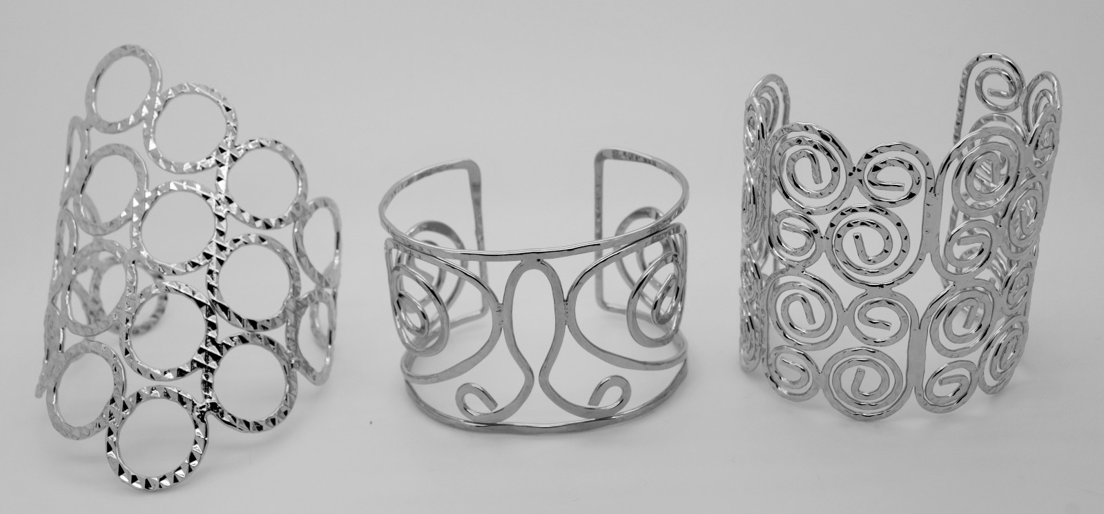 Fashion 3pc silvertoneshiny metel open bangles bracelet