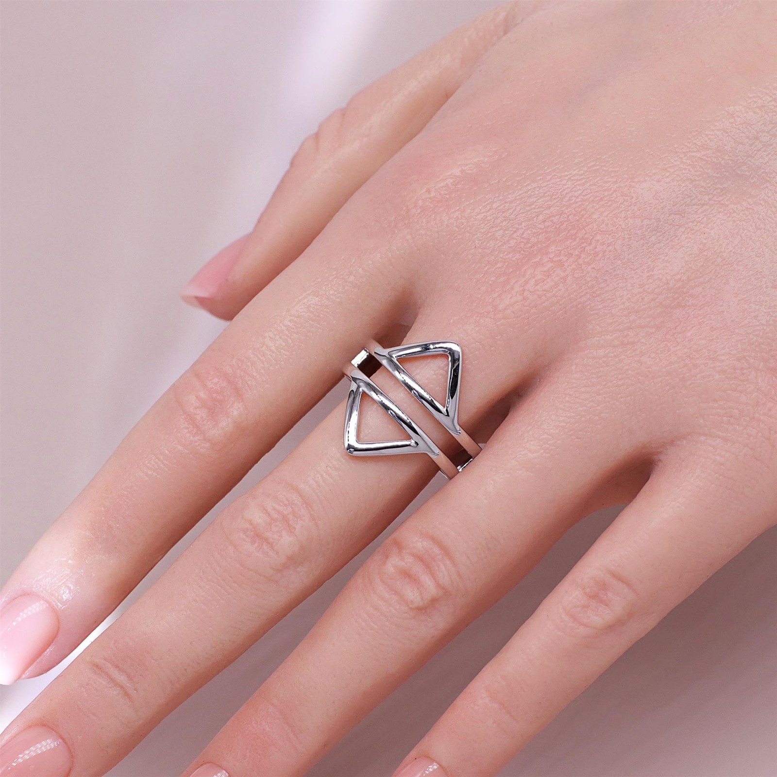 18K Gold Plated Double Triangle Ring – Stackable Gift for Women, Daily Wear