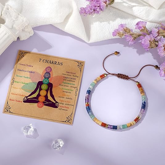2× Handmade Natural Crystal Stone Bracelet Gemstone Beaded Dainty Healing Gift