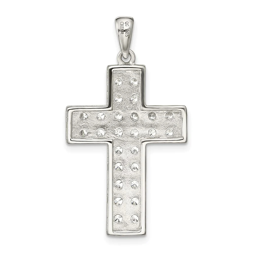 Sterling Silver Rhodium-Plated CZ Latin Cross Pendant