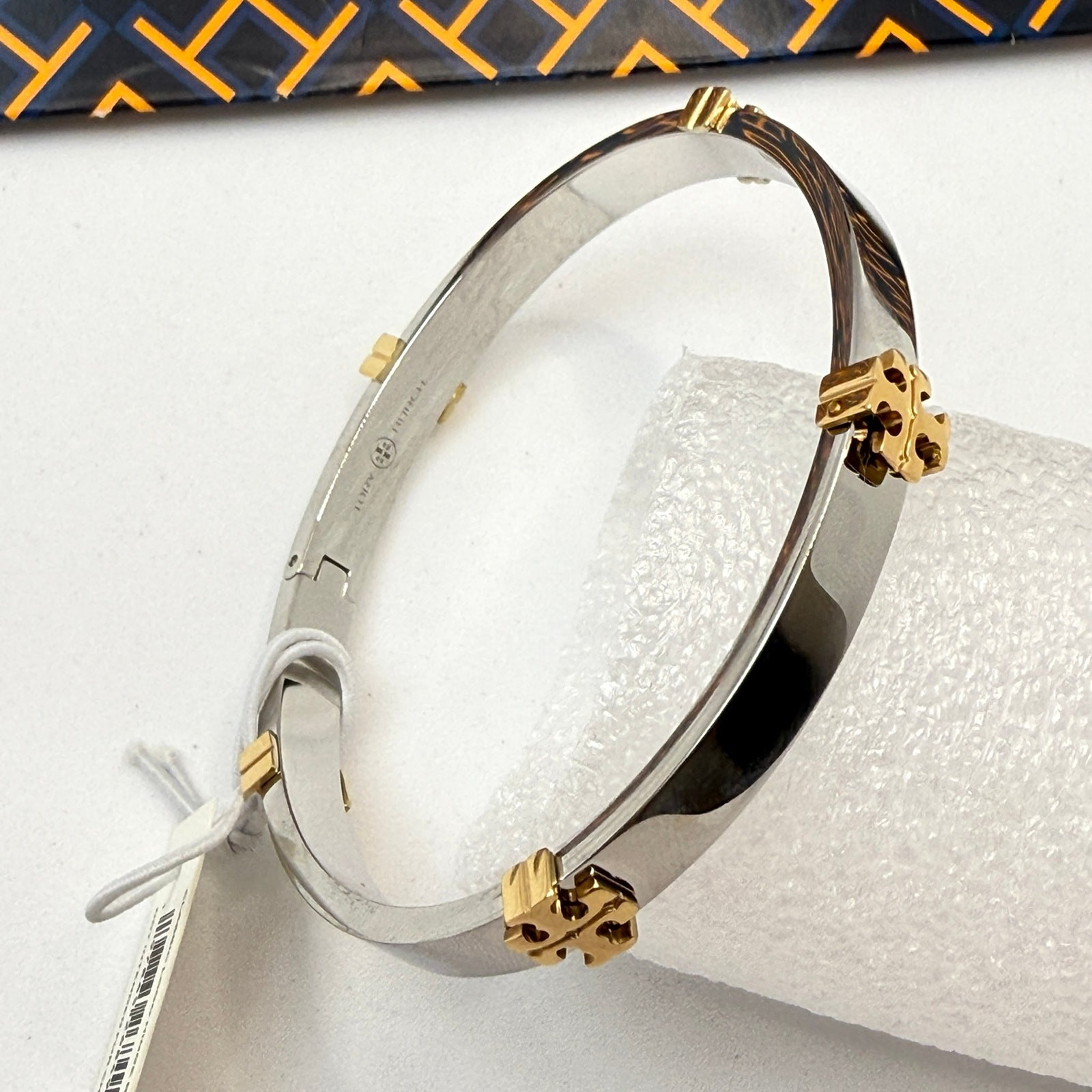 Tory Burch Classic Logo Hinge Bangle 168864 IN Tory Silver