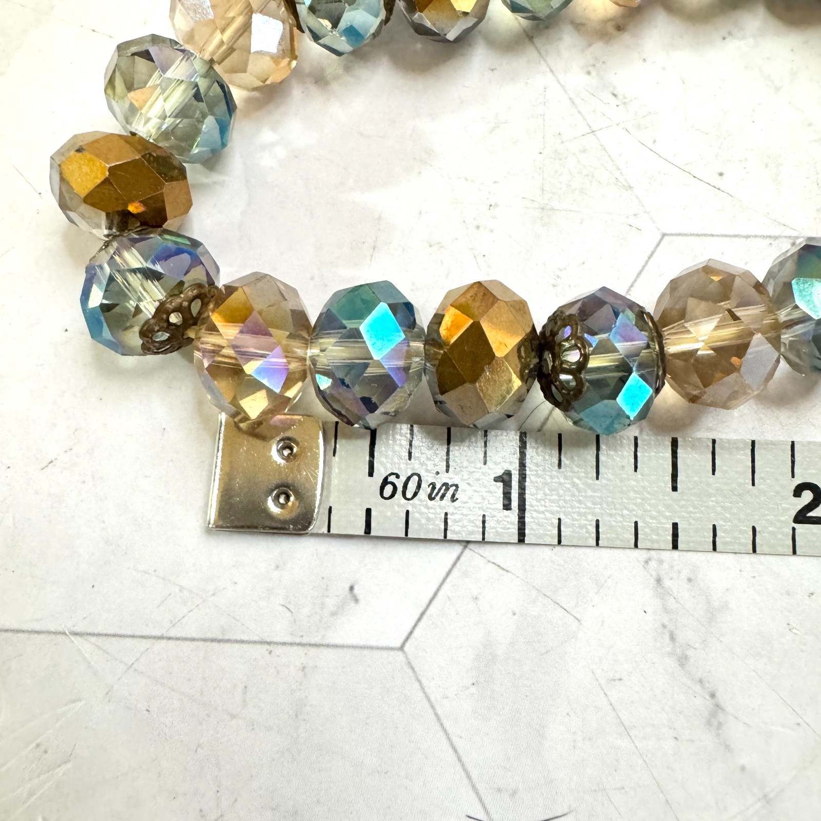 Set of 3 Aurora Borealis Stretch Bracelets Faceted Glass AB Beads Slip On