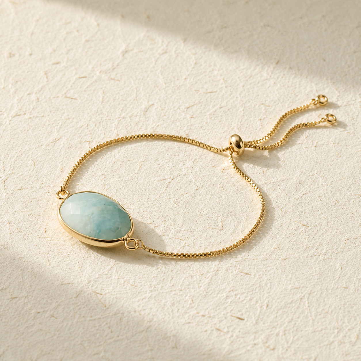 Natural Amazonite Oval Crystal Charm Bracelet | 18K Gold Plated | Vintage Boho
