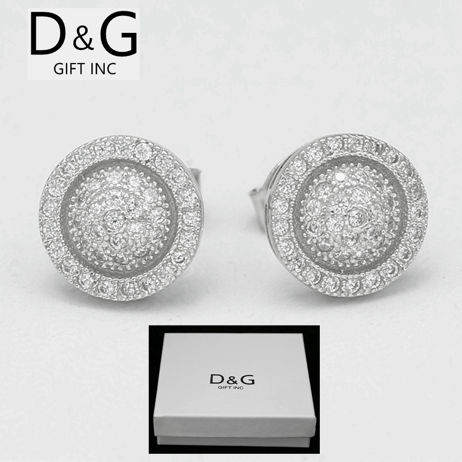 DG Men’s Sterling Silver 925 Brilliant CZ 9mm Round Push Back Earring*Unisex.Box