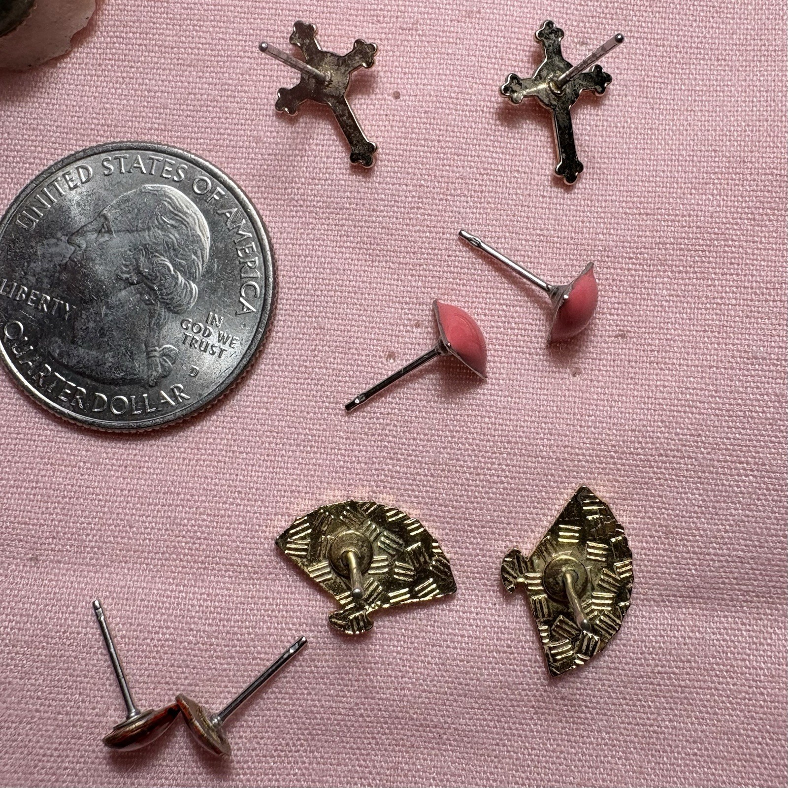 Lot 8 Pair Pierced Earrings Cross Rhinestones AB Cloisonné Post Stud Wearable