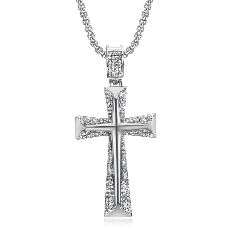 Titanium Steel Plating Rhinestones 18K Gold Plated Men’s Necklace