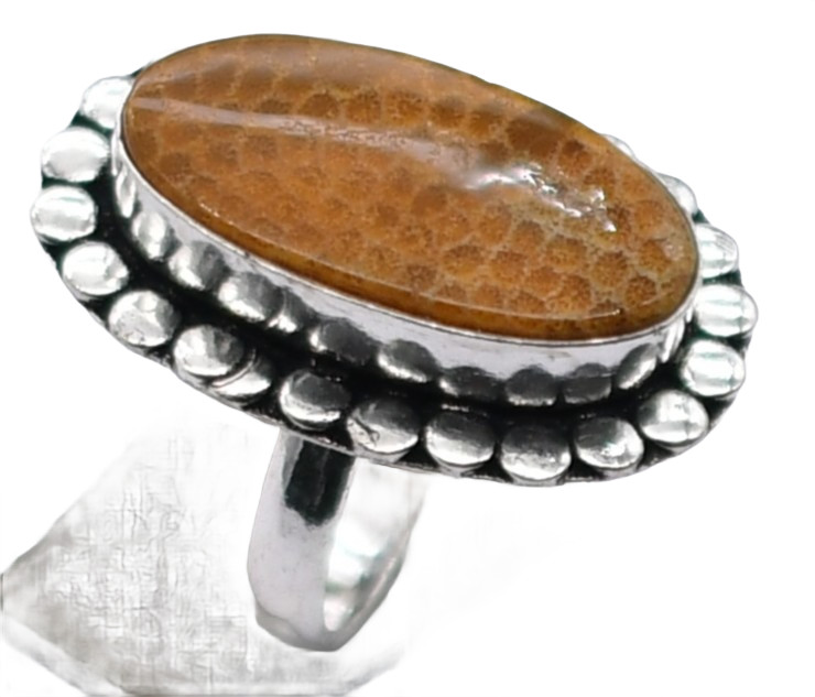 Fossil Coral Natural Gemstone Ethnic Antique Design Ring US Size-7.5 A103