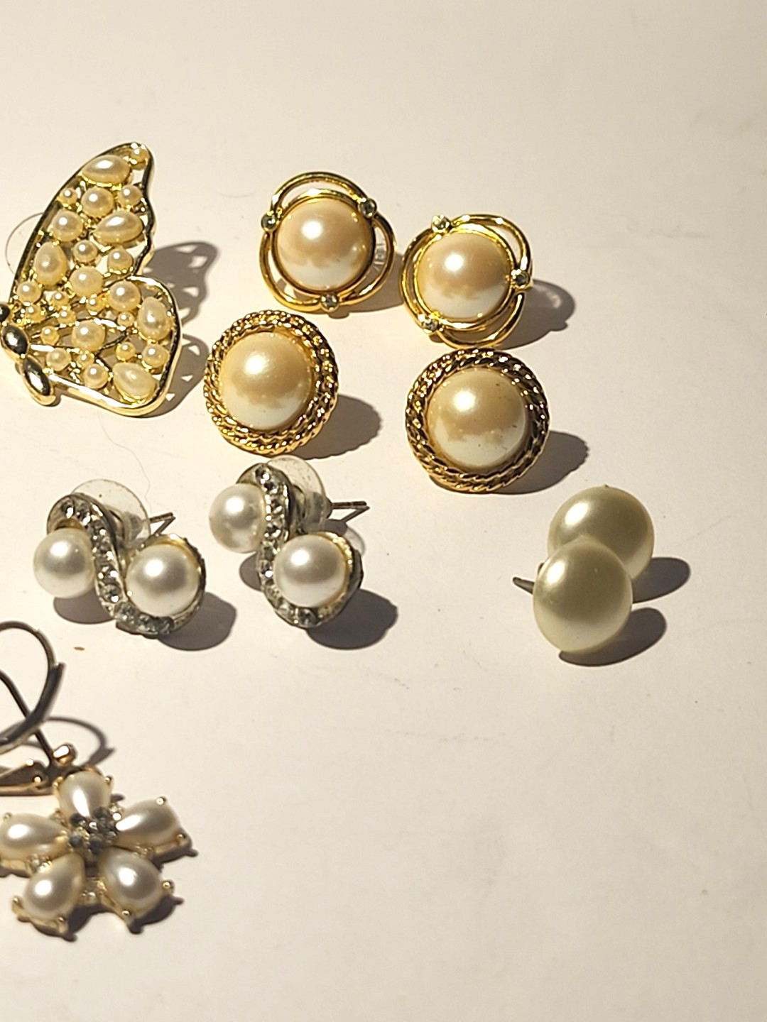 Pearl Earrings Butterly Post Classic Lot of 8 Pair Costume Jewelry