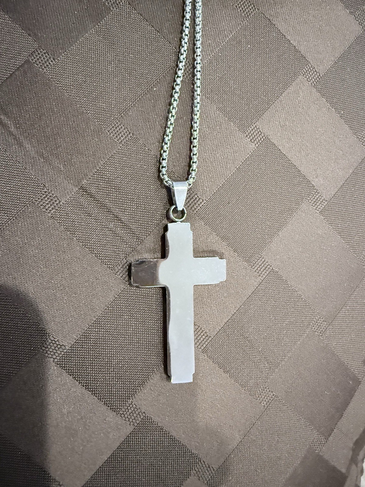 Silver Tone Lord’s Prayer Cross Pendant Necklace – 23.5″ Rope Chain, 25g