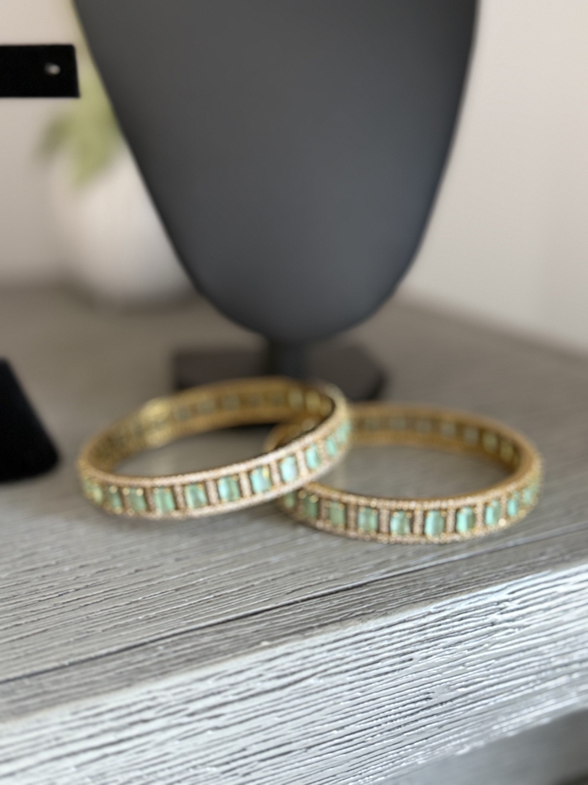Mint Green CZ Gold Tone Bangle Bracelet Set of 2 Indian Pakistani Jewelry 2.10