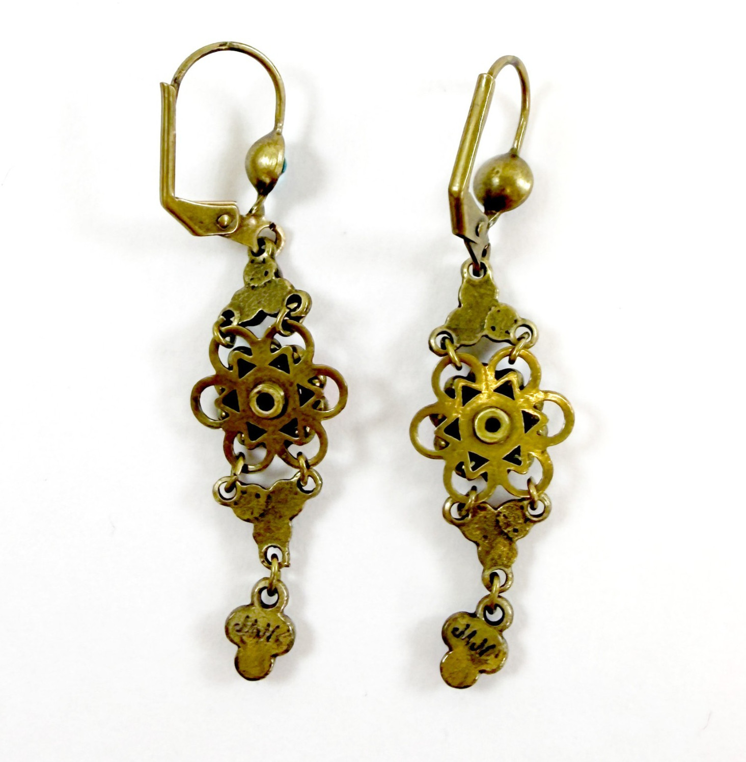 Michal Negrin Turquoise Multicolor Crystal Boho Long Dangle Earrings RARE