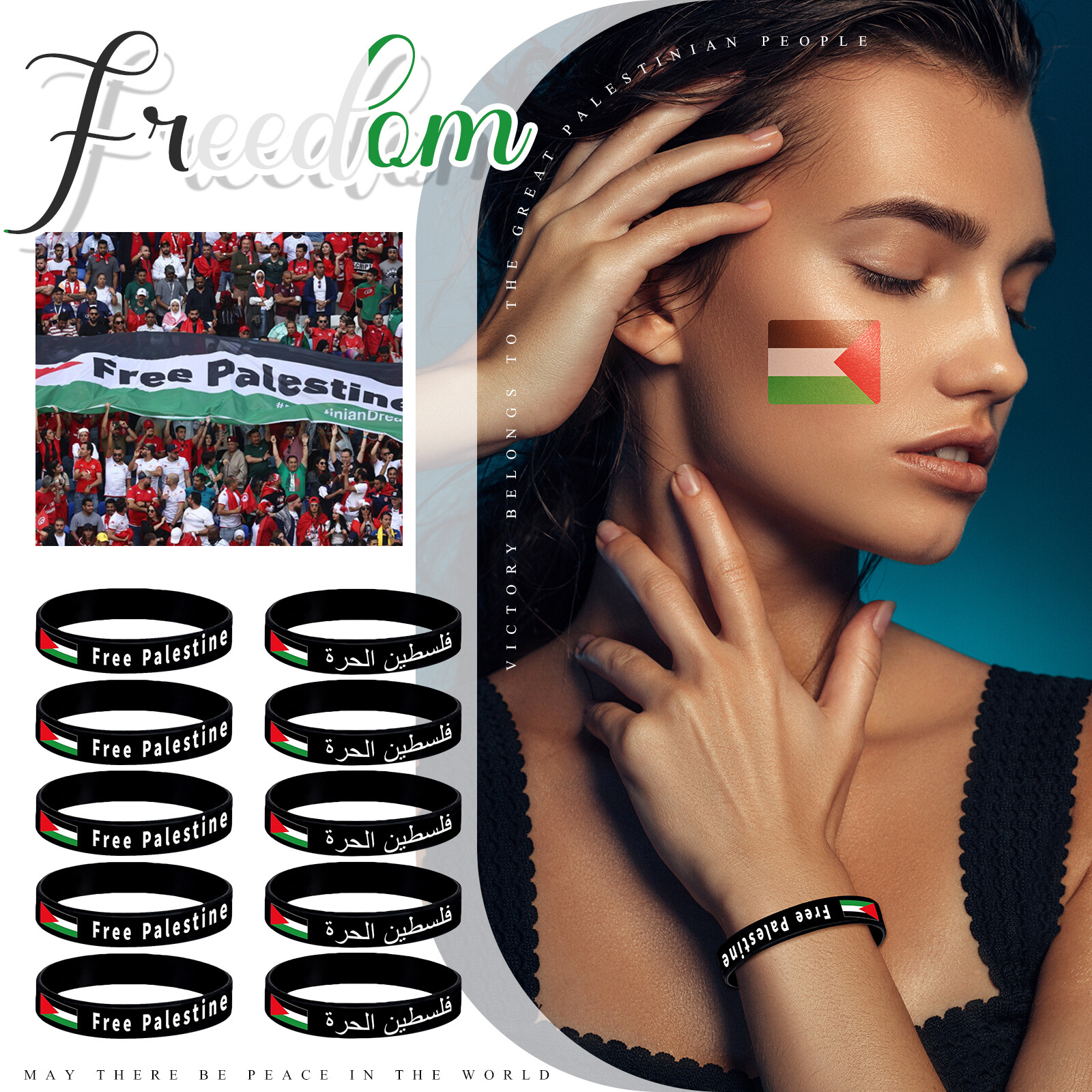10Pcs Free Palestine National Flag Silicone Rubber Bracelet Protect Peace Bangle