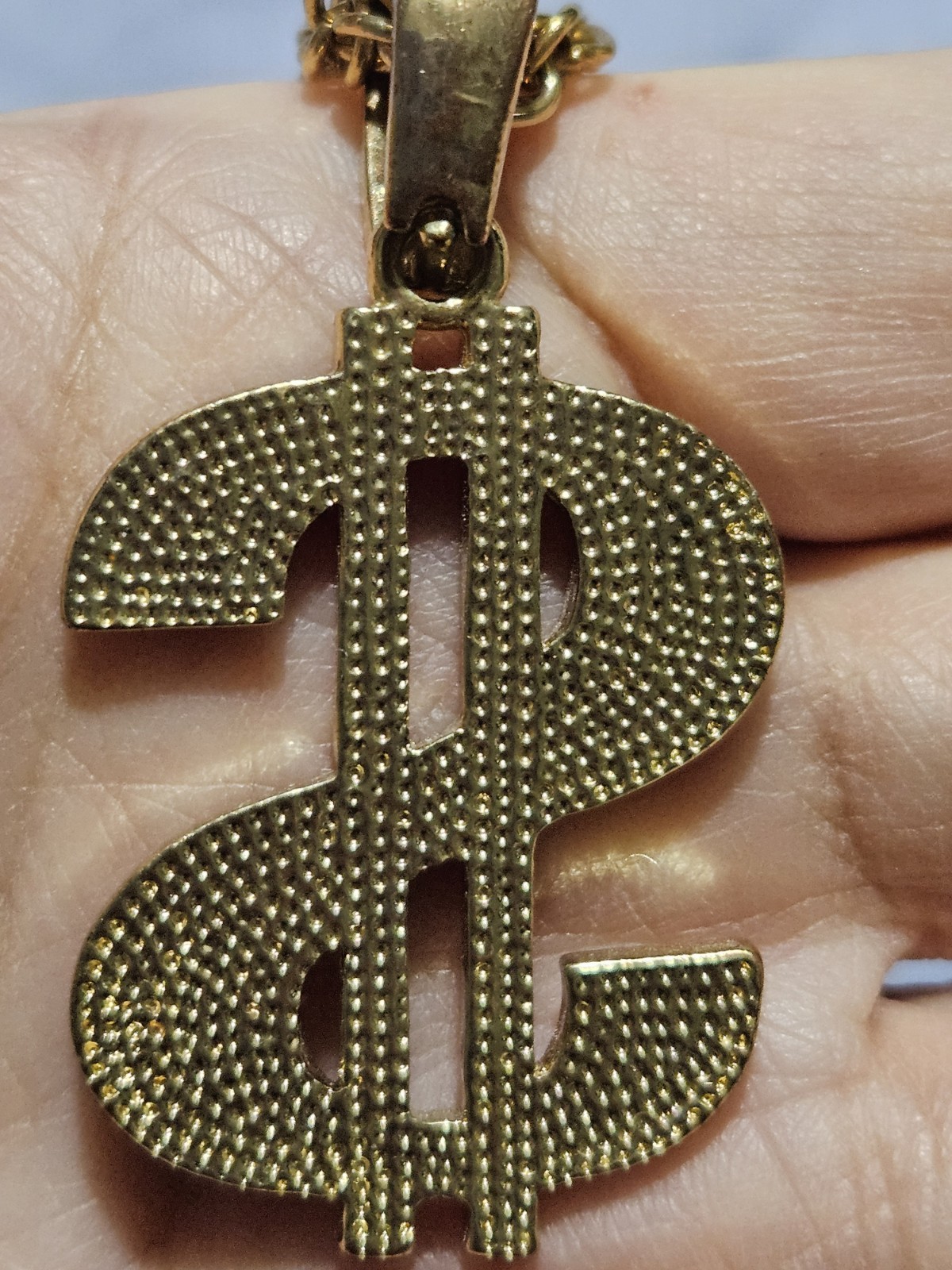 Gold Tone Bling Dollar Sign Necklace 24 ” 30 g