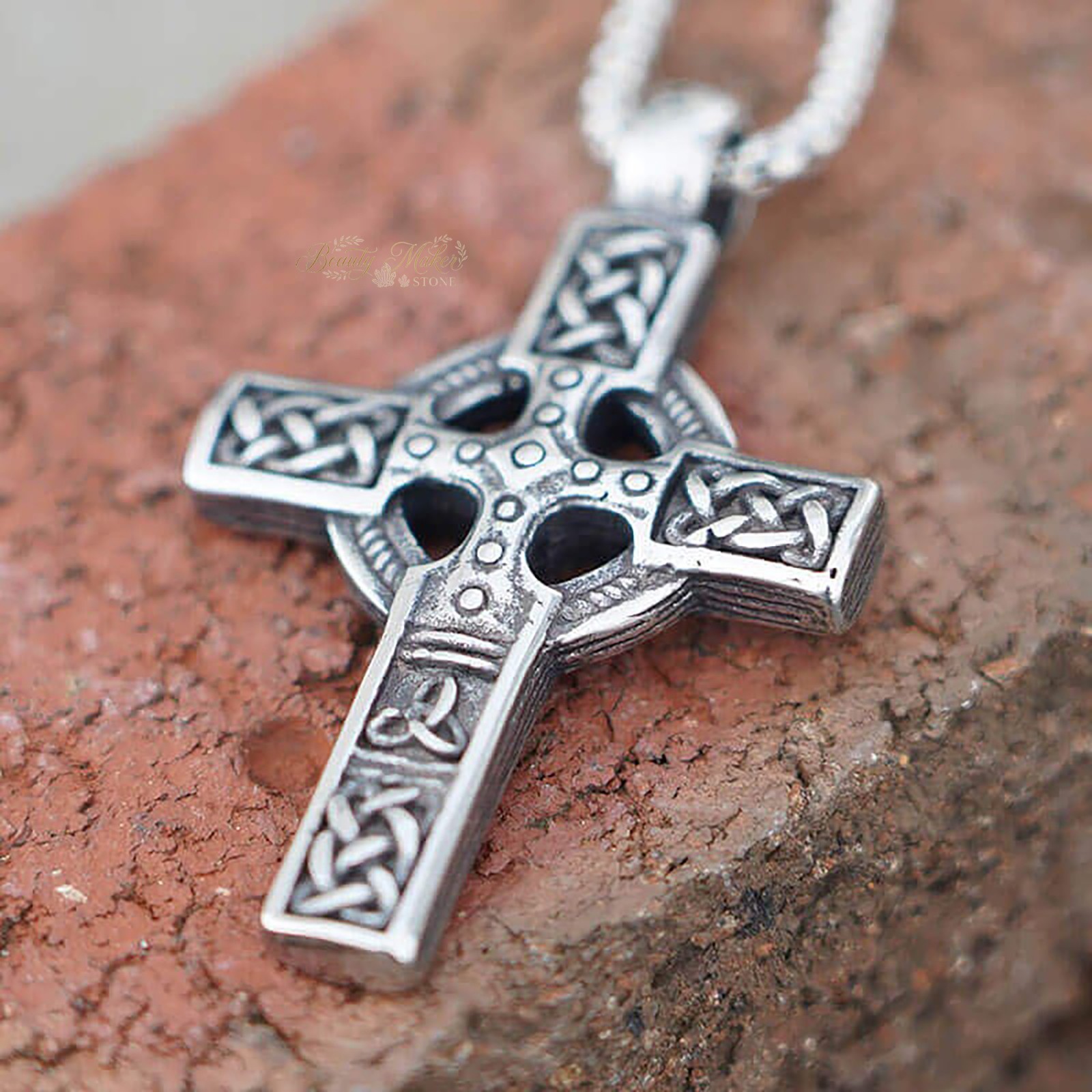 Vintage Celtic Knot Cross Pendant Necklace for Men Viking Gothic Jewelry Gift