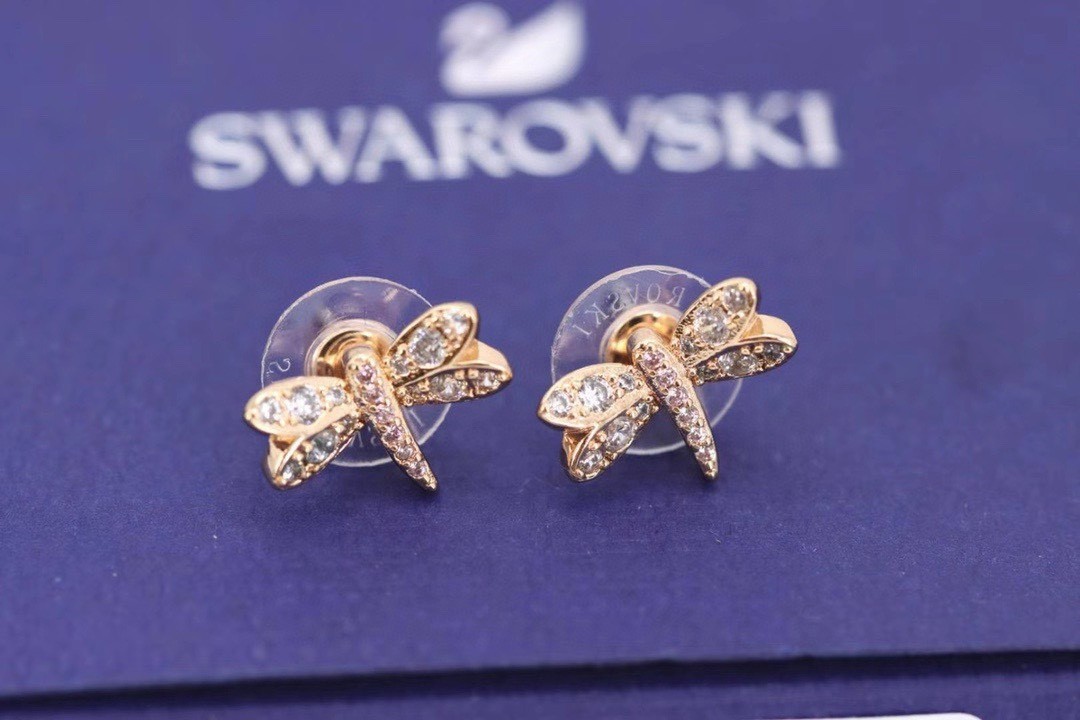 Swarovski rose gold and pink diamond dragonfly earrings