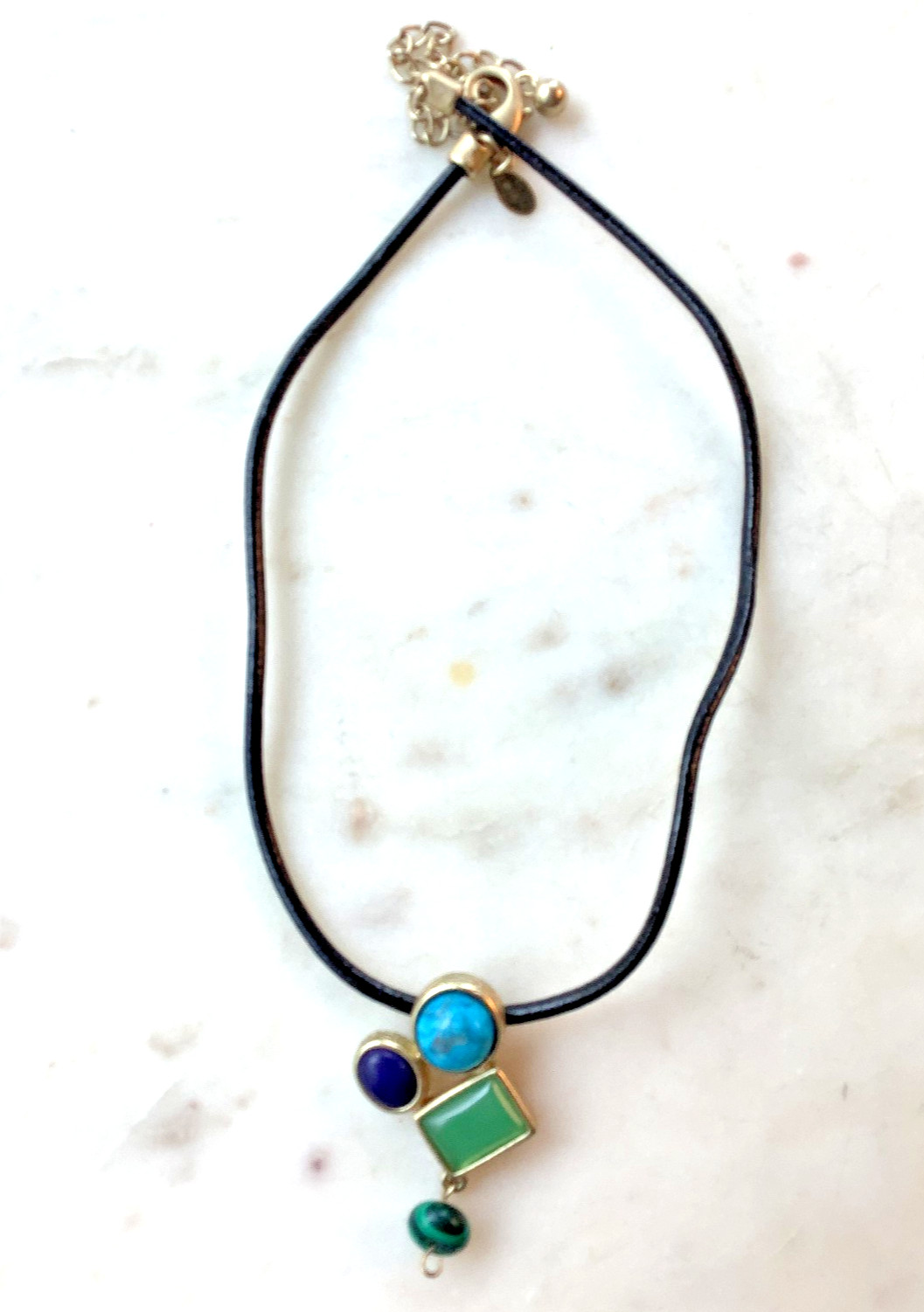 Chicos Necklace Silver Tone Bohemian Pendant Geometric Artsy Black Cord Fashion