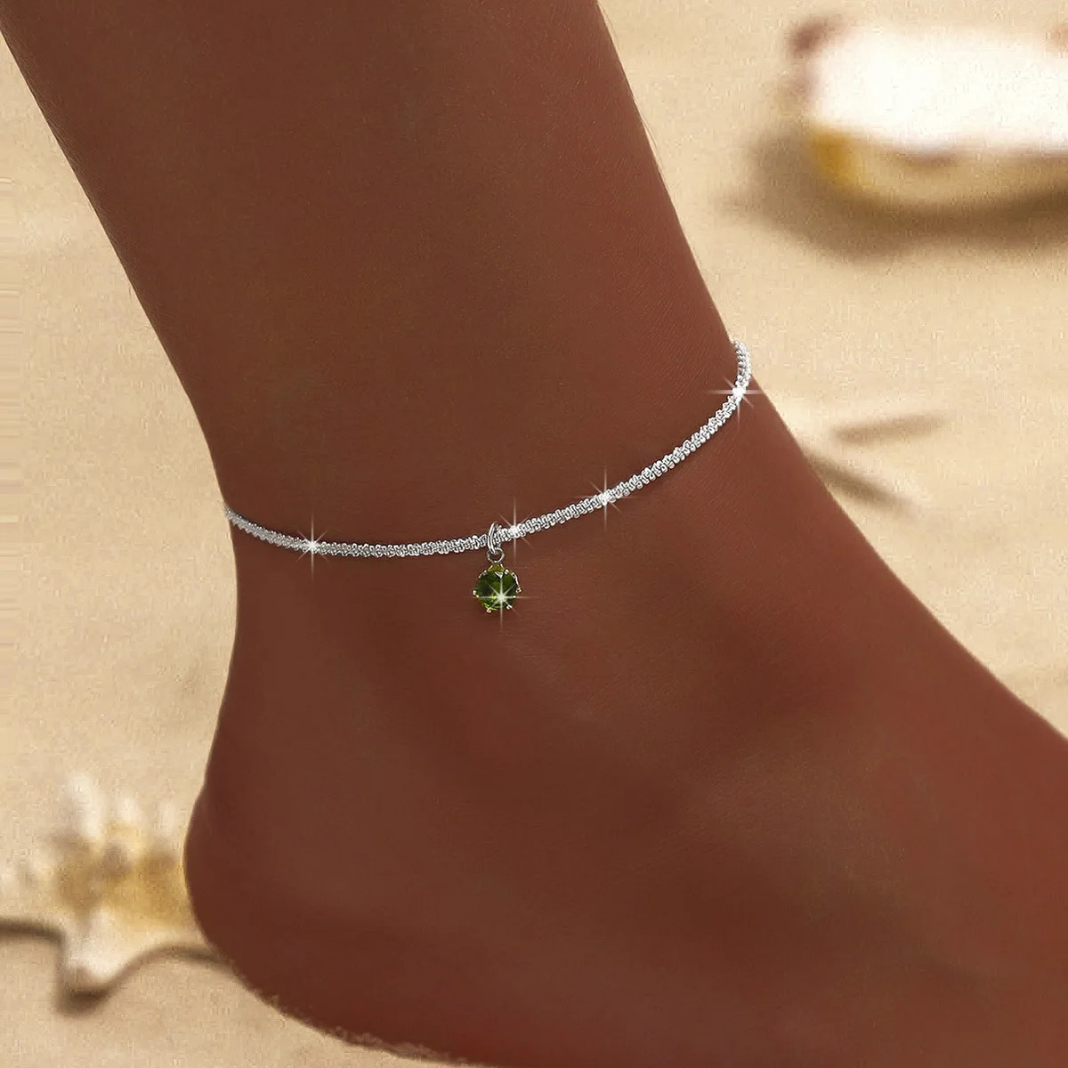 LATS Shiny Sparkling Simple Anklet for Women Gold Silver Color Elegant Jewelry F