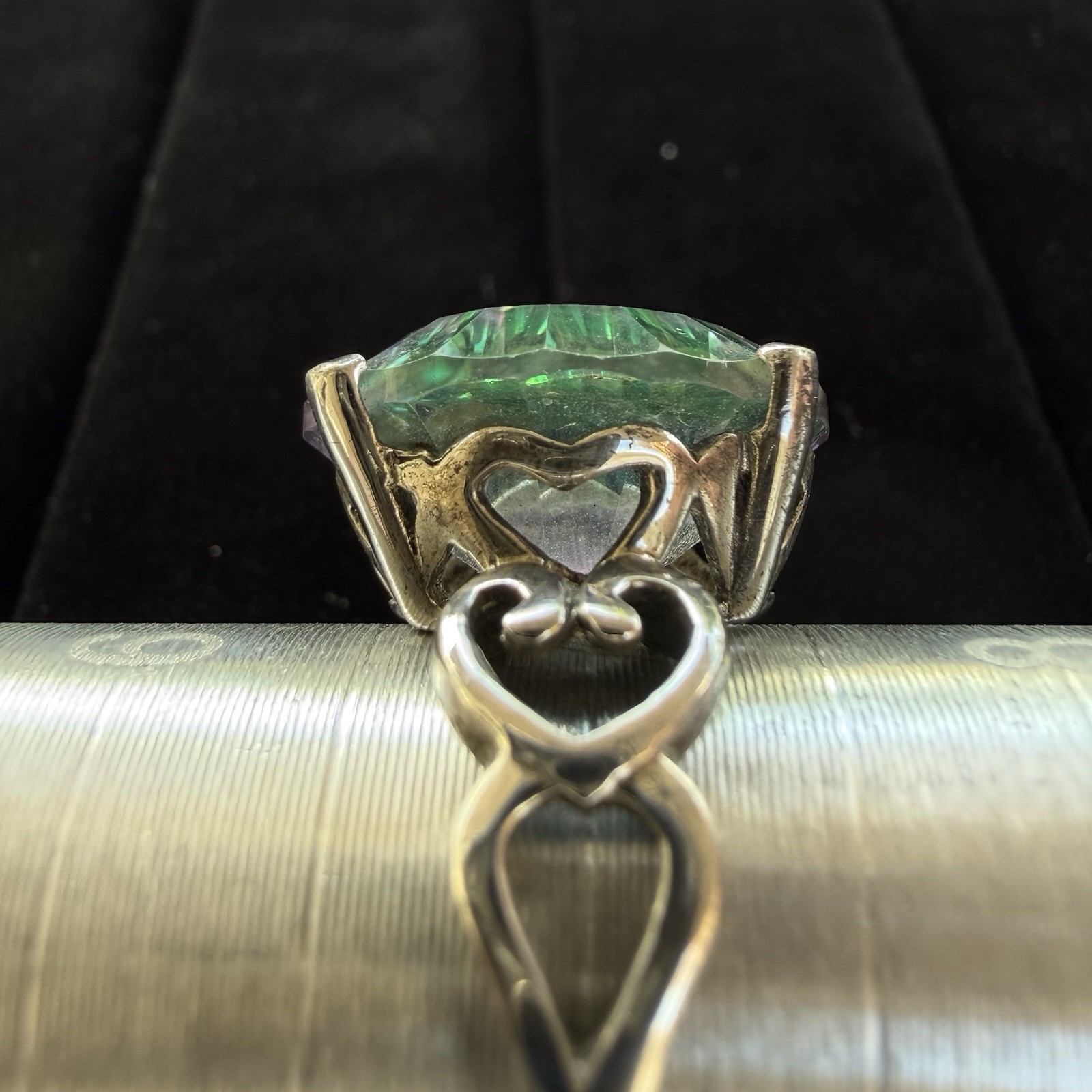 LUCCN Sterling Silver Floral Shank Large Oval Brilliant Mystic Topaz Ring Size 7