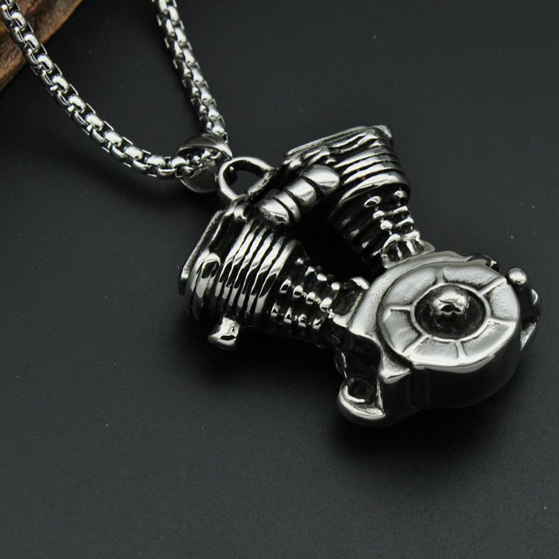 MENDEL Mens Motorcycle Engine Necklace Biker Pendant Heavy Stainless Steel Punk