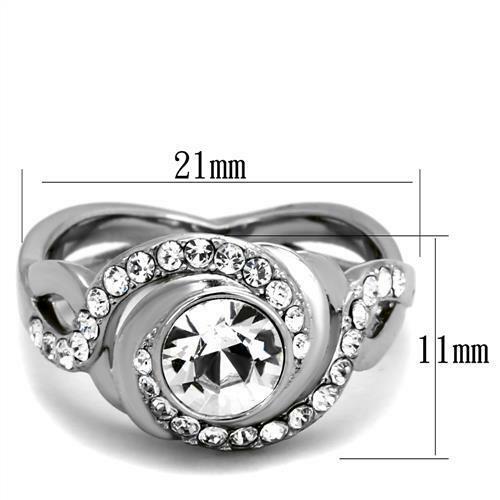 TK2111 – High polished (no plating) Stainless Steel Ring with Top Grade Crystal