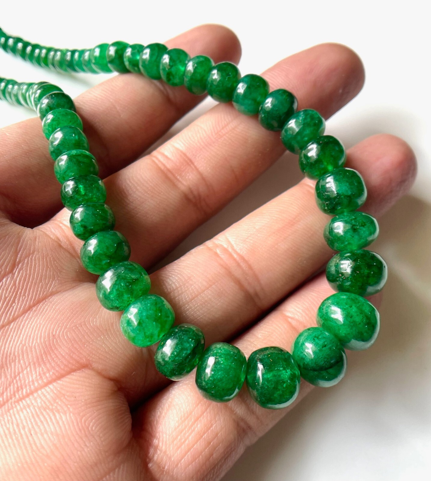 AAA-Natural Emerald Smooth Rondelle Shape Beads Gemstone,Emerald Beads Necklace