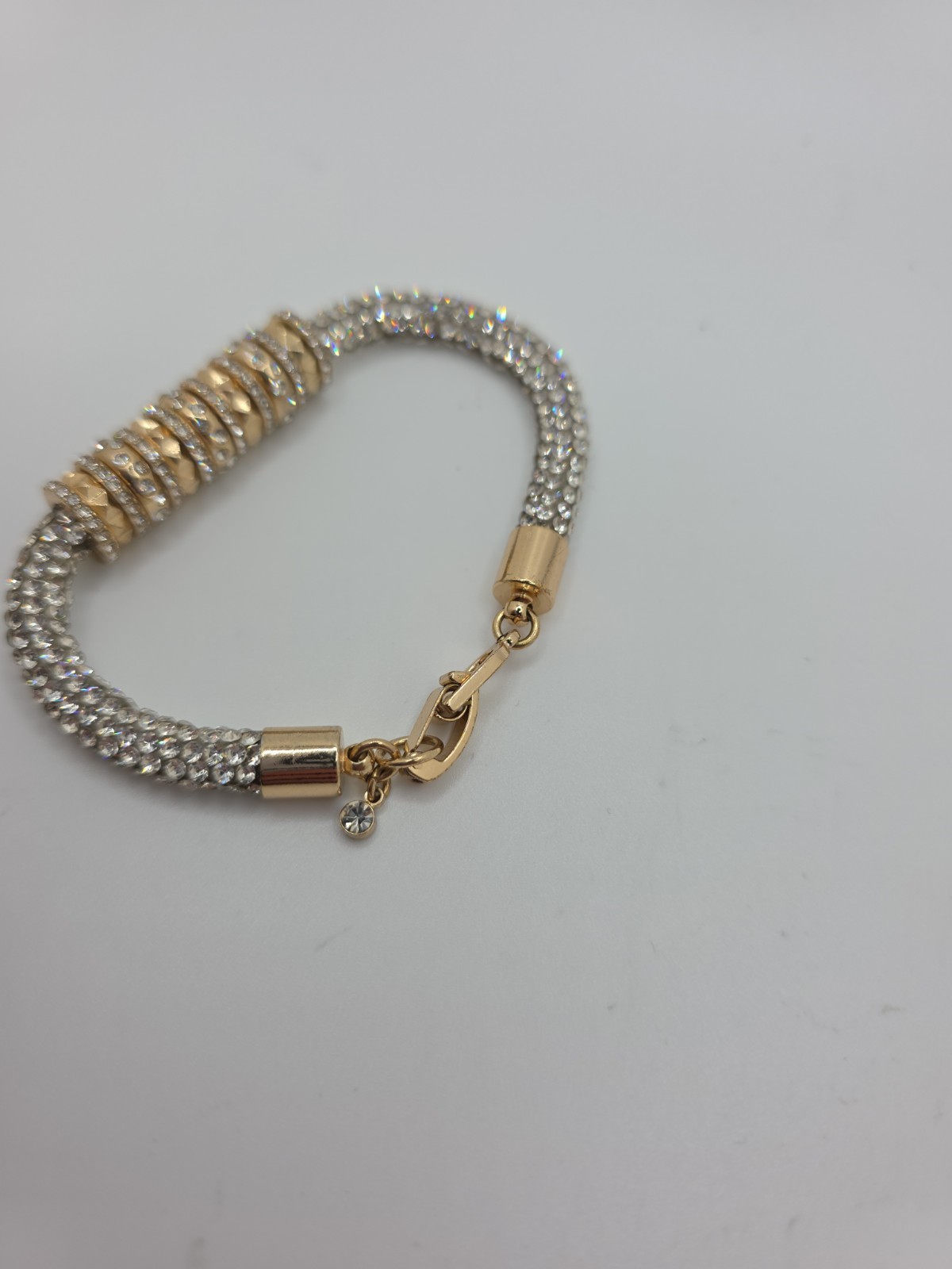 Karl Lagerfeld Paris Glass Stone Pave Tube Chain Flex Bracelet Gold-Tone