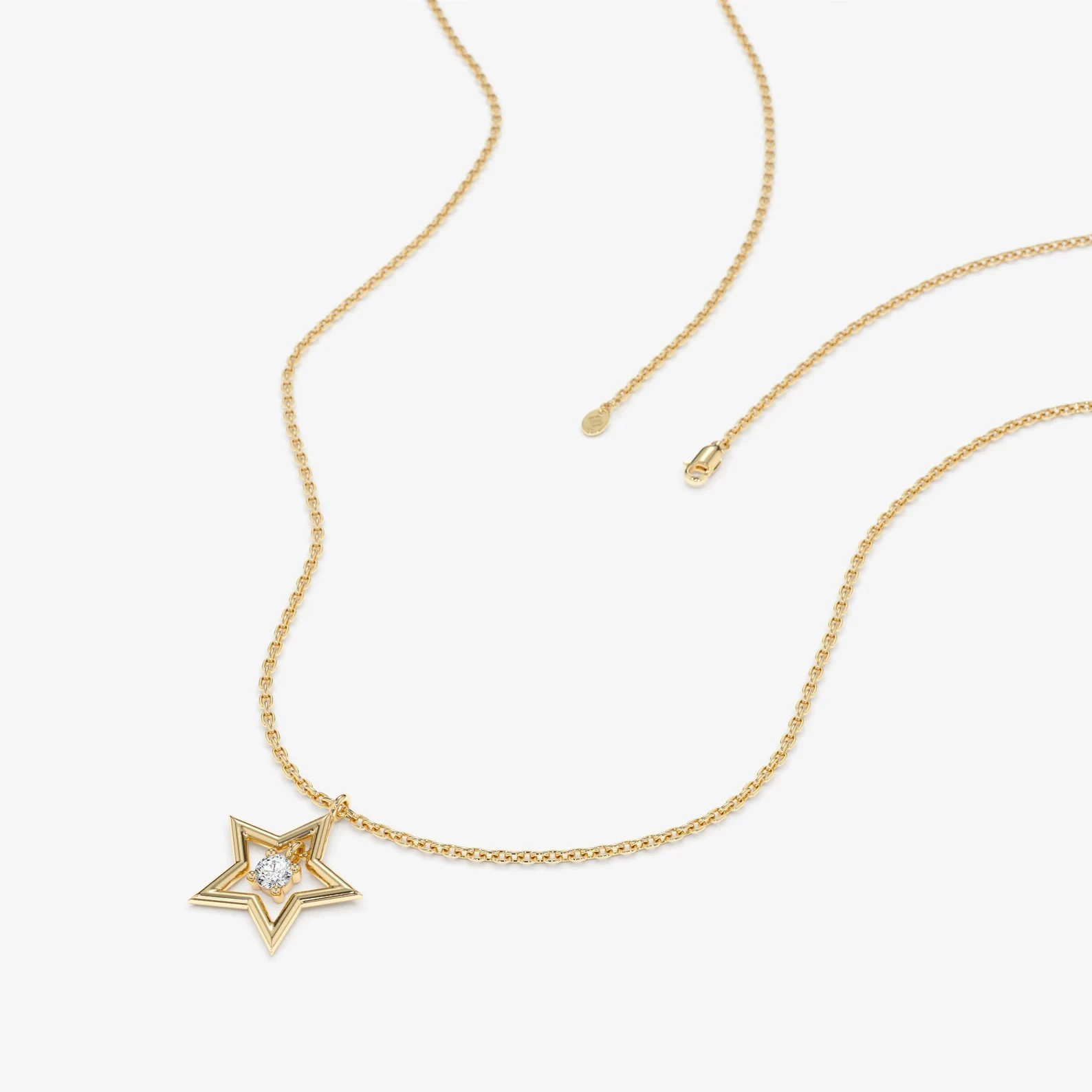 1.00 Ct Round Cut EF VS Lab Grown Diamond Star Shape Necklace in 14K Solid Gold
