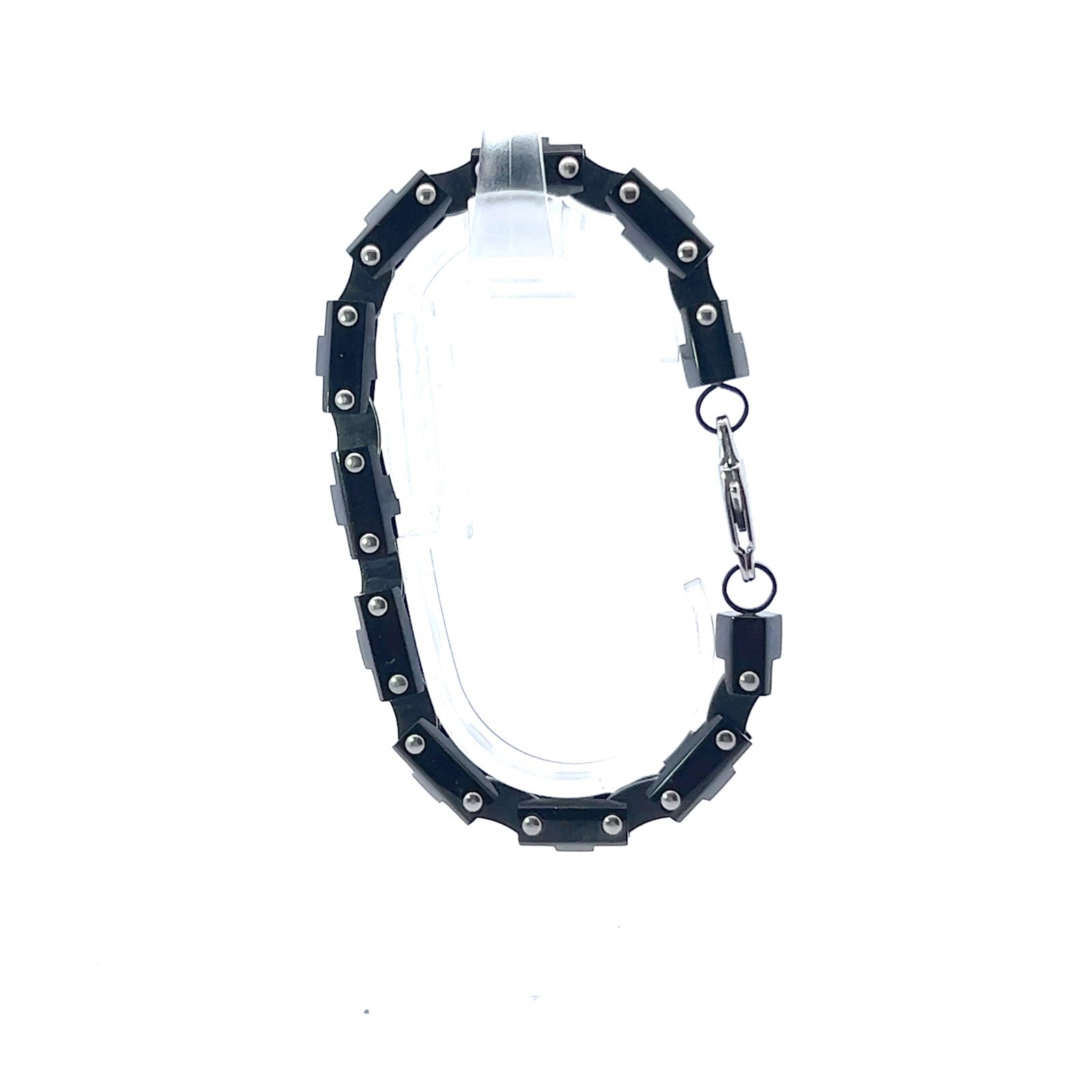 Stainless Steel Black Ion Plated and Black Rubber 7″ Long Bracelet