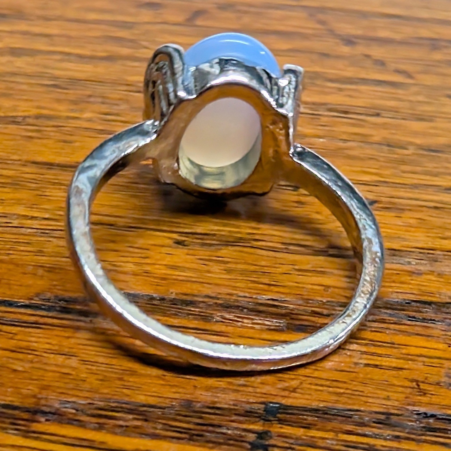 New Opalite Oval Cabochon Big Ring Plus Size 10.5 Blue SilverTone Statement Boho