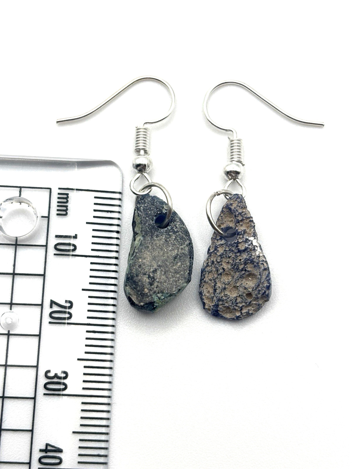 Ancient-Style Rustic Glass Earrings | Raw Blue-Green Shard Drops 2.69g