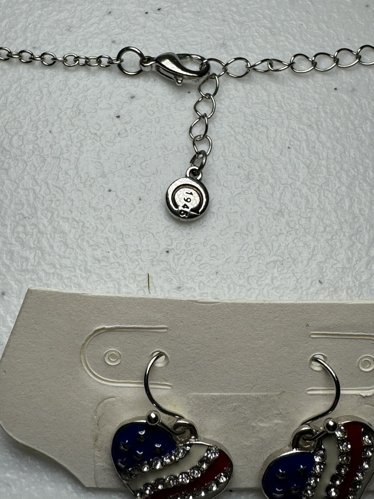 C1946 Heart Shaped American Flag Silver Toned Necklace & Earrings