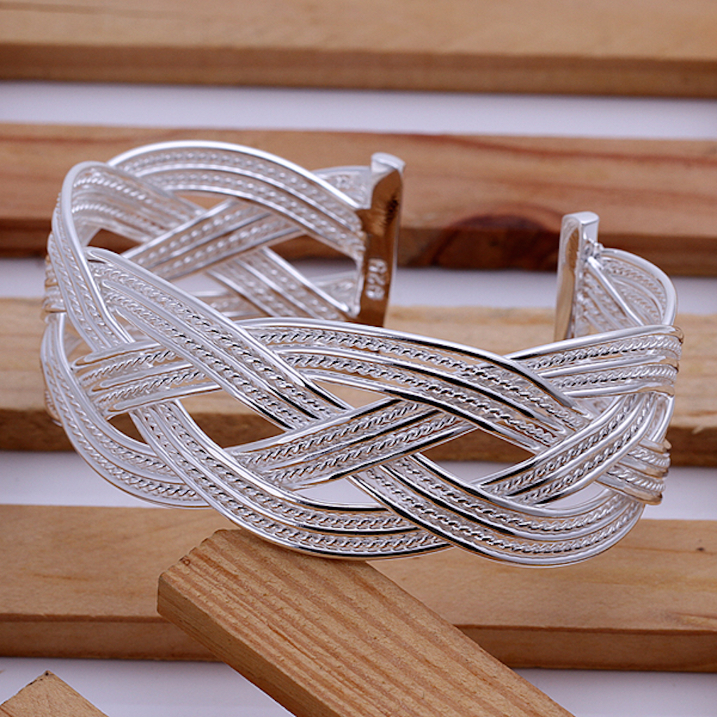 Women’s Unisex Sterling Silver P Bracelet Bangle 1 Inch Wide Adjustable Size L53