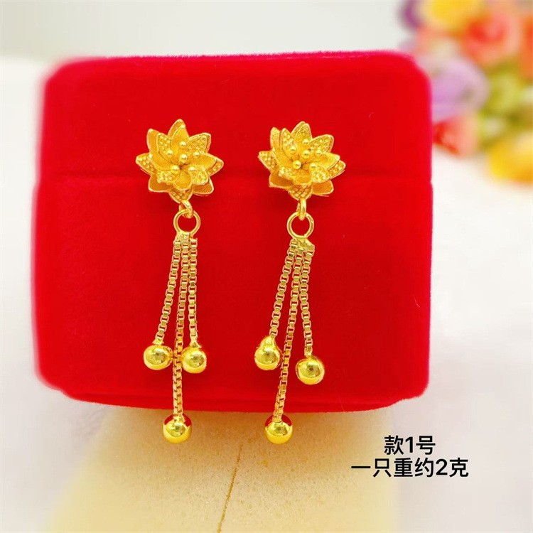 22K 23K 24K Thai Baht Yellow Gold multiple flower earrings for women