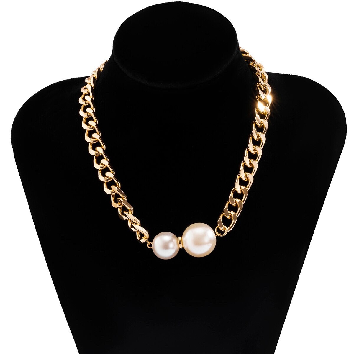 Women’s Fashion Jewelry Gold Pearl Thick Choker Chain Necklace 1-159