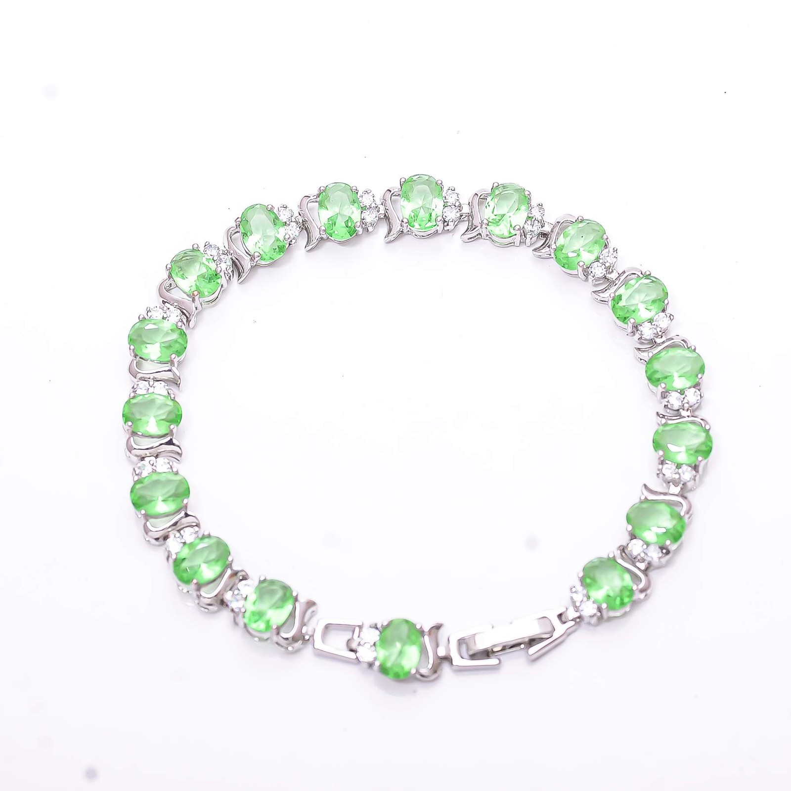Green Amethyst & Cubic Zirconia 925 Sterling Silver Tennis Bracelet 7.99″ B17