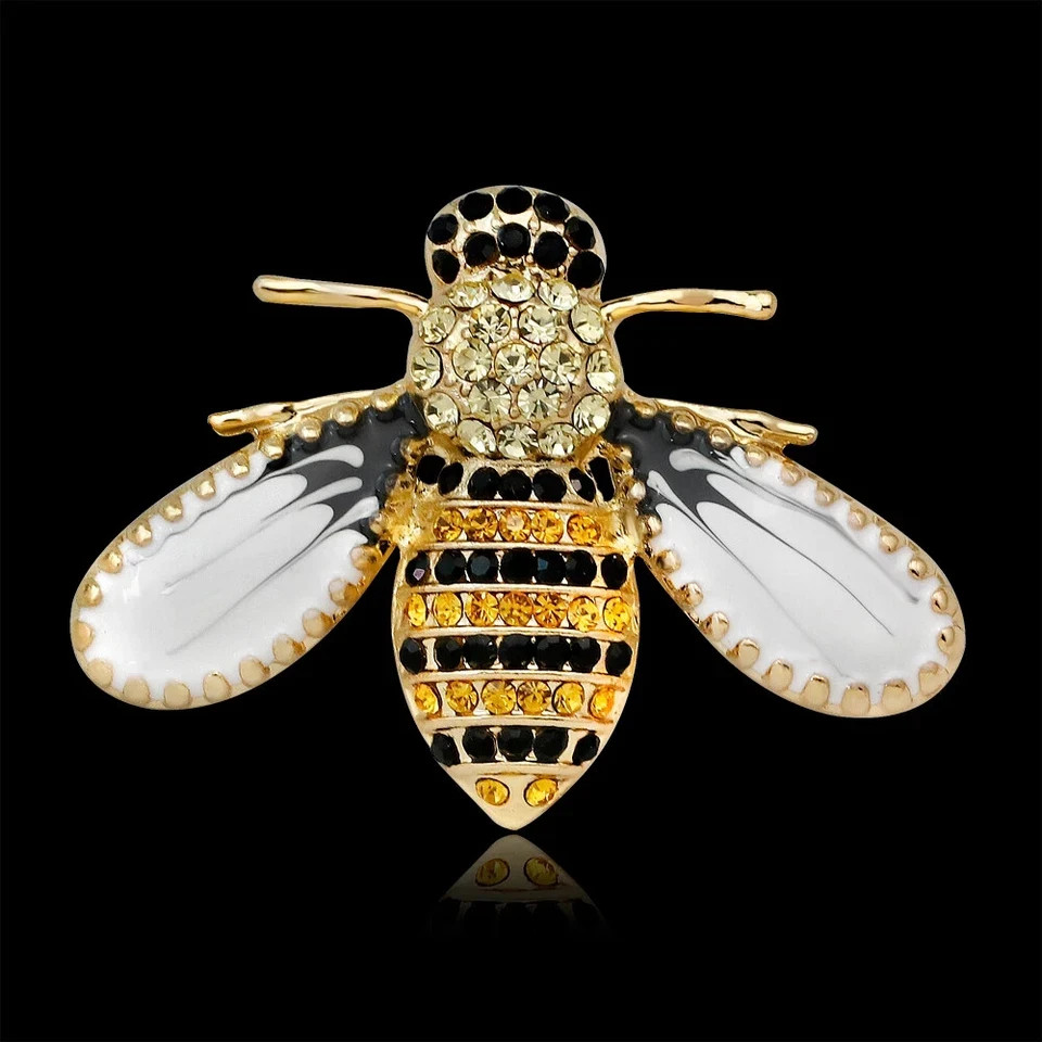 Rhinestone Bee Brooch Pin Gold Tone Insect Jewelry, Summer Beach Jewelry Gift US