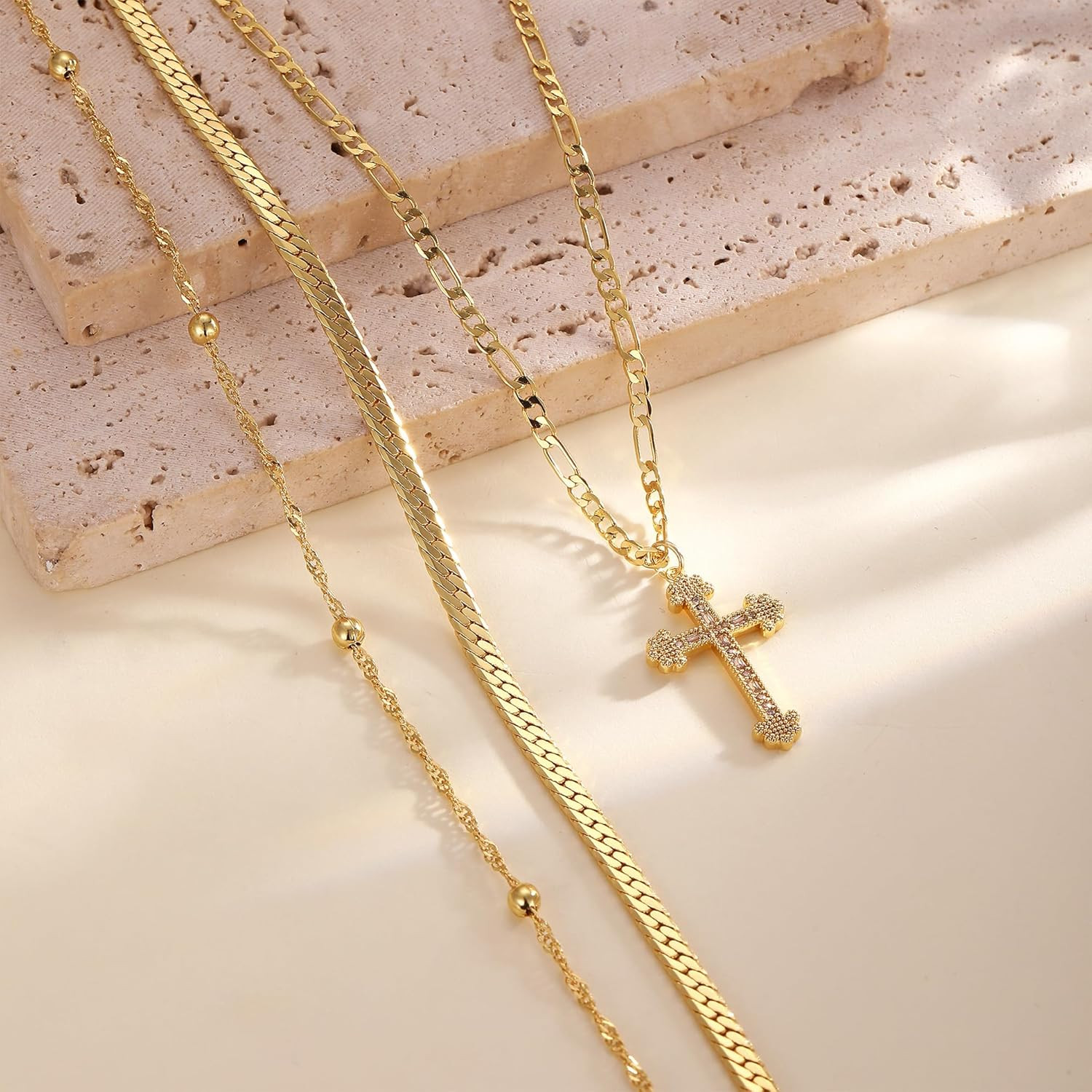 Cross Necklace for Women 14K Gold Plated Dainty Heart Cross Pendant Choker Simpl