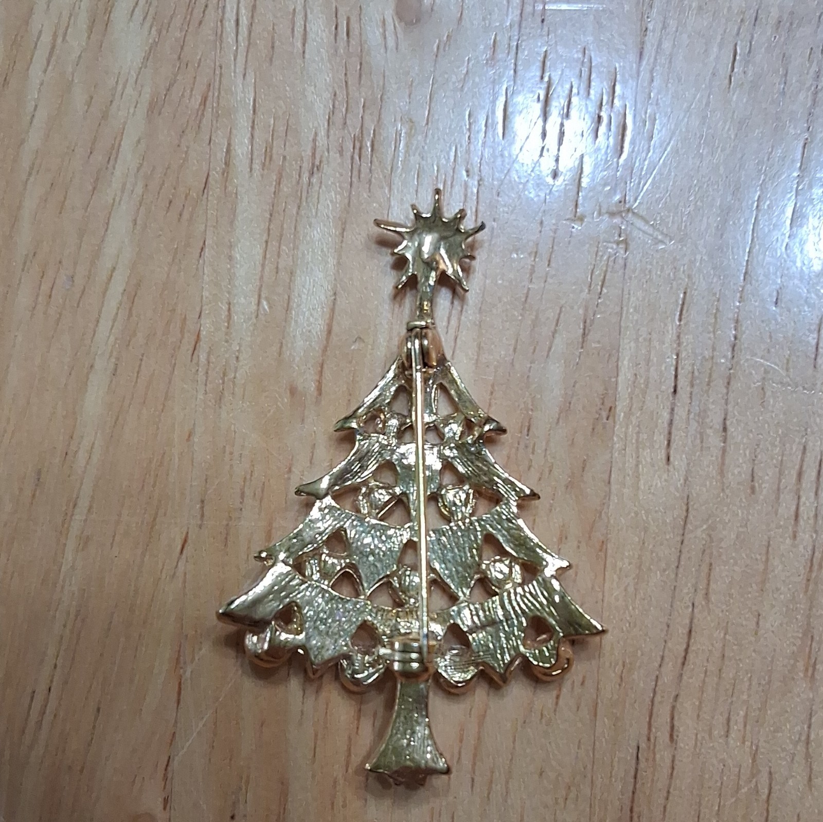Lot of 5 Christmas Enamel Rhinestone Dangling Brooch Pins Tree Wreath Bells