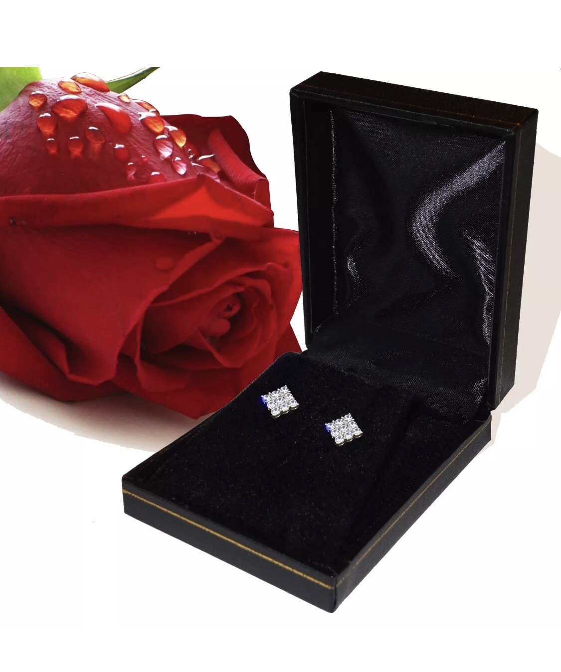 4 Ct Princess Cut VVS1/D Lab Created Stud Earrings 14K White Gold 7mm Push Back
