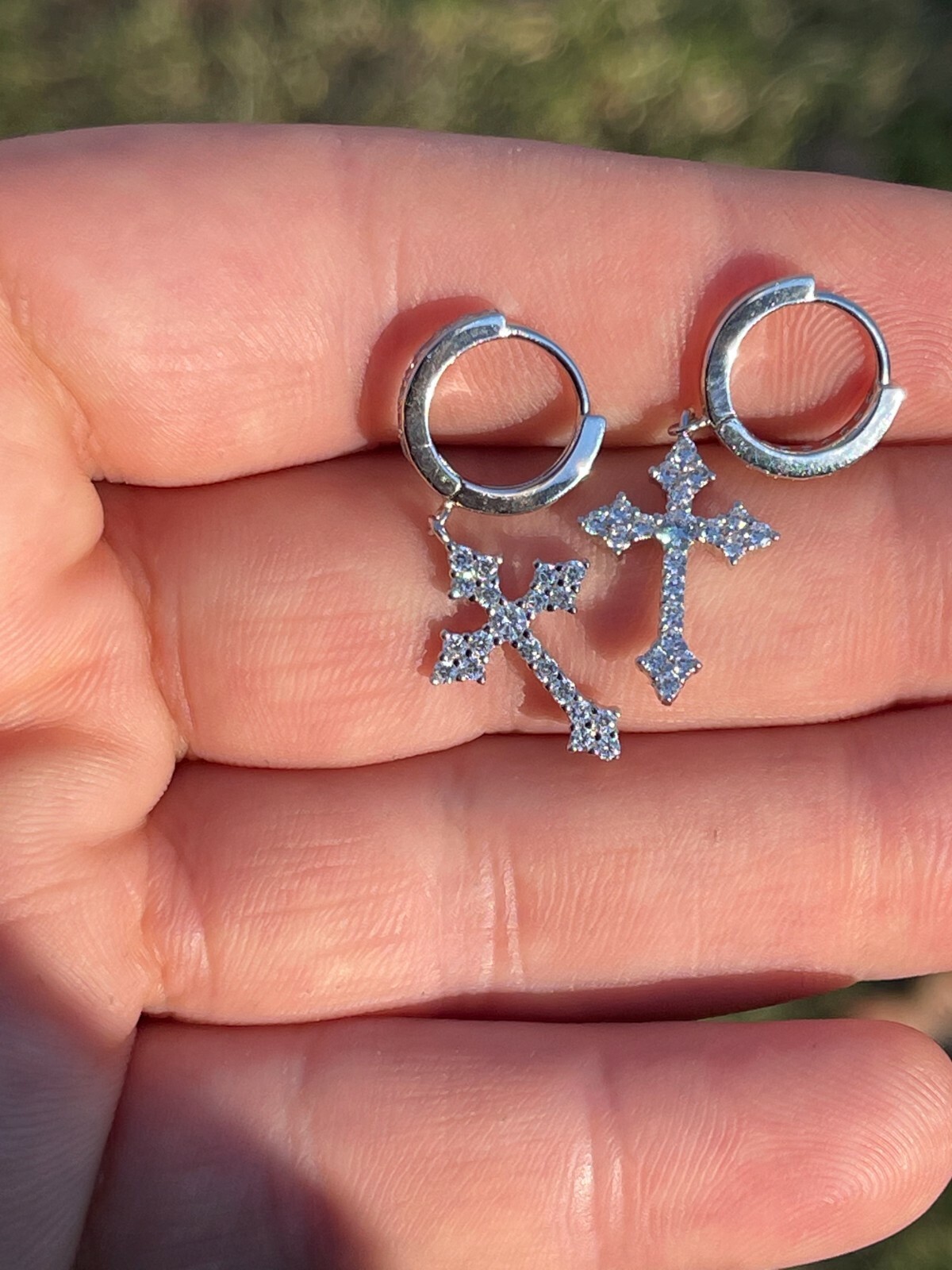 Real 925 Sterling Silver Men’s Ladies Dangle Cross Studs Earrings Iced Hip Hop